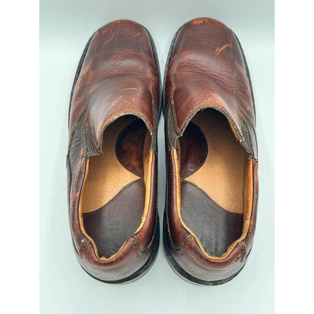 Born Men Brown Leather Slip On Loafers Square Toe Shoes Size US 10 EU 44
